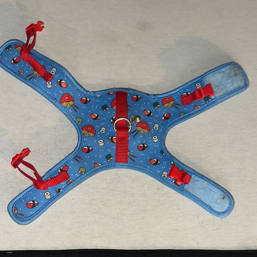 Blue Dog Harness with Red Straps